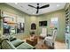 Inviting living room with green walls, fireplace, large windows, and comfortable seating at 101 S Shore Dr, Belmont, NC 28012