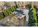 Expansive aerial view of a home with a driveway, basketball court, and lush green trees, offering a peaceful retreat at 126 Goat Trl, China Grove, NC 28023