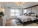 Comfortable bedroom featuring hardwood floors, tray ceiling, and large windows for ample natural light at 13943 Penbury Ln # 376, Charlotte, NC 28278