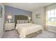 Bedroom featuring a soft blue accent wall and cozy furniture at 15311 Lake Ridge Rd, Charlotte, NC 28278