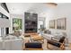 Bright, open living room featuring a modern fireplace, comfortable seating, and large windows for natural light at 401 Woodland St, Davidson, NC 28036