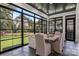 Charming sunroom featuring a dining set and expansive windows offering scenic outdoor views and abundant natural light at 401 Woodland St, Davidson, NC 28036