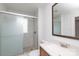 Bathroom featuring a glass shower, mosaic shower floor and a modern vanity with a white countertop at 402 Pickens Ct, Rock Hill, SC 29730