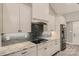 Kitchen with white cabinets, stainless appliances, gray backsplash and granite countertop at 825 Potneck Rd, Salisbury, NC 28147