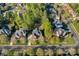 Aerial view showcasing a beautiful neighborhood with tree-lined streets and well-manicured lawns at 1119 Lytton Ln, Matthews, NC 28104