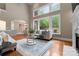 Comfortable living room with hardwood floors, a fireplace, and a view to the back patio at 1119 Lytton Ln, Matthews, NC 28104