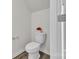 Bright bathroom featuring a white toilet with red flowers and gray flooring at 126 Orville Rd, Statesville, NC 28677