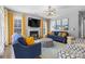 Inviting living room featuring a fireplace, comfortable seating, and stylish decor with bright yellow accents at 3203 Thayer Dr, Waxhaw, NC 28173