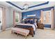 Bright main bedroom features a dark blue accent wall, light grey walls, and ample natural light at 3203 Thayer Dr, Waxhaw, NC 28173