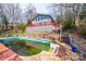 Charming backyard pool area with lake views at 4846 Midway Sand Rd, Hickory, NC 28601