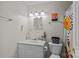 Cozy bathroom featuring a vanity and a shower with colorful curtains at 5140 Old Monroe Rd, Indian Trail, NC 28079