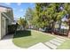 Well-manicured backyard with artificial turf, stone pavers, and lush landscaping at 643 Mcalway Rd, Charlotte, NC 28211