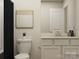 Cozy bathroom featuring a toilet, vanity with sink, and shower with modern fixtures at 1198 Blackburn Cir, Edgemoor, SC 29712