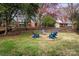 An inviting backyard with a fire pit circled by Adirondack chairs on a well maintained lawn at 1621 Keeling Pl, Charlotte, NC 28210