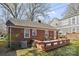 View of the home's backyard, featuring a deck, lush green grass, and an air conditioning unit at 2309 Shenandoah Ave, Charlotte, NC 28205