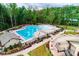 Aerial view of community pool with ample seating and manicured landscaping at 3097 Arches Bluff Cir, Lancaster, SC 29720