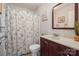 Bathroom with a shower/tub combination and updated vanity at 4436 Roberta Rd, Concord, NC 28027