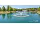 Scenic view of a pond with fountains, mature trees, and residential homes in the background at 10005 Chimney Dr, Waxhaw, NC 28173