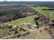 Expansive aerial view of the estate showcasing its pastures, barns, and several buildings at 114 Tr Foster Rd, Kings Mountain, NC 28086