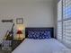 Comfortable bedroom features a plush bed with blue accents, side table, and natural light at 14230 Morningate St, Huntersville, NC 28078