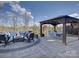 A lovely outdoor patio with a gazebo, a stone fire pit surrounded by outdoor seating and dining, perfect for entertaining at 14230 Morningate St, Huntersville, NC 28078