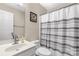 Bathroom featuring neutral walls, vanity with sink, toilet, and shower with a striped curtain at 1812 Rosewell Dr, Rock Hill, SC 29732