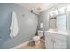 Cozy bathroom features a standard toilet, light vanity, and light blue walls at 2953 Craftsman Ln, Charlotte, NC 28204