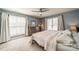 Serene bedroom boasts large windows, plenty of natural light, neutral tones and a ceiling fan at 2953 Craftsman Ln, Charlotte, NC 28204