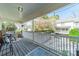 Inviting covered deck features a table and chairs, offering a relaxing outdoor space with string lights at 2953 Craftsman Ln, Charlotte, NC 28204