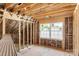 View of an attic space under construction, showing exposed framing, insulation, and a window overlooking the yard at 341 Bynum Ave, Rock Hill, SC 29732