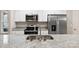 Close up of granite countertop with a stainless steel sink with a view of appliances and window at 341 Bynum Ave, Rock Hill, SC 29732
