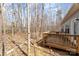 View of the wooden deck surrounded by a wooded area at 418 Wintergreen Ct, Kings Mountain, NC 28086