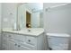 Functional bathroom with a single sink vanity, white cabinets, and a toilet with neutral gray walls at 8364 Chaceview Ct, Charlotte, NC 28269