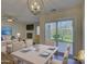 Open concept dining area with modern chandelier, adjacent to a sunlit living room with fireplace at 961 Sardis Cove Dr, Charlotte, NC 28270