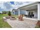 Outdoor patio area featuring a stone fire pit, rocking chairs, and a dining set, perfect for entertaining at 1018 Heritage Pointe # 302, Indian Trail, NC 28079