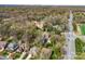 Wide aerial view of the neighborhood, nearby roads, and lush green spaces at 110 Kingsdown Ave, Charlotte, NC 28270