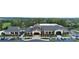 Aerial view of a large community clubhouse, parking area, and outdoor social spaces at 3052 Santee Ct, Indian Land, SC 29707