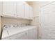 The laundry room with modern washer and dryer, and storage, offers convenience and efficiency at 3052 Santee Ct, Indian Land, SC 29707
