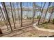 Backyard view of a lake from the forest with a pathway leading to the water at 4633 River Bluff Ct, Charlotte, NC 28214