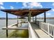 Covered boat dock and lift on the water, providing convenience and protection for your watercraft at 4633 River Bluff Ct, Charlotte, NC 28214