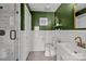 Modern bathroom with sleek shower, vanity, and attractive green accent wall at 715 N Church St # 503, Charlotte, NC 28202