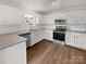 Modern kitchen with stainless steel appliances, granite countertops, and white cabinetry at 8715 Green Ivy Ln, Charlotte, NC 28217