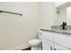 Bathroom featuring a vanity with granite countertop, modern dark hardware, and a comfort height toilet at 914 Saluda St, Rock Hill, SC 29730