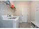 Well-equipped laundry room with modern washer and dryer, plus shelving for storage at 1638 Sweetmoss Loop, Denver, NC 28037