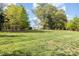 Lush green backyard with mature trees, manicured lawn, and serene seating areas perfect for outdoor relaxation at 165 Winterberry St, Mooresville, NC 28117