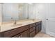 Bathroom vanity with double sinks, dark wood cabinets, and a large mirror at 2243 Creek View Ct, Indian Land, SC 29707