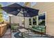 Relaxing outdoor deck area with patio furniture, rug, umbrella, and siding view at 532 Dalkeith Ave, Rock Hill, SC 29732