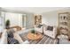 Bright, staged living room with modern decor, a striped rug and bookshelves at 755 Ottawa Dr, Rock Hill, SC 29732