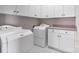 Close up view of the laundry room, including the washer, dryer, and cabinets at 1131 S Kings Dr, Charlotte, NC 28207