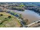 Stunning aerial perspective of waterfront homes with private docks and lake access at 120 Hornbeam Ln, Mooresville, NC 28117